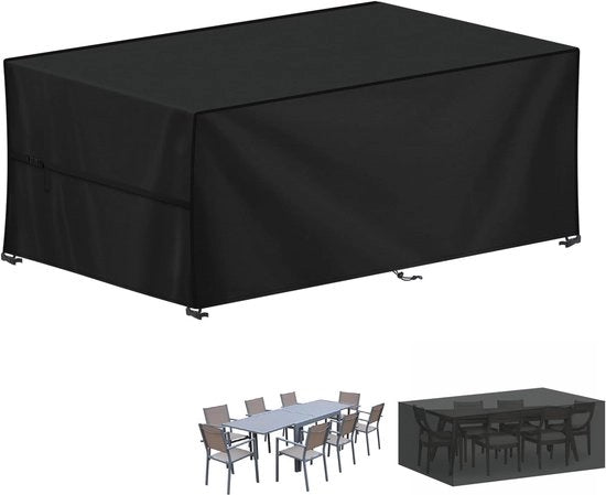 Tavolo da giardino 200x90x75cm Copertura di tavolo da giardino Impermeabile Tavolo da giardino 420D Tessuto Oxford Copertura tavolo da giardino Impermeabile e resistente al vento Copertura per tavolo e sedie Resistente ai raggi UV