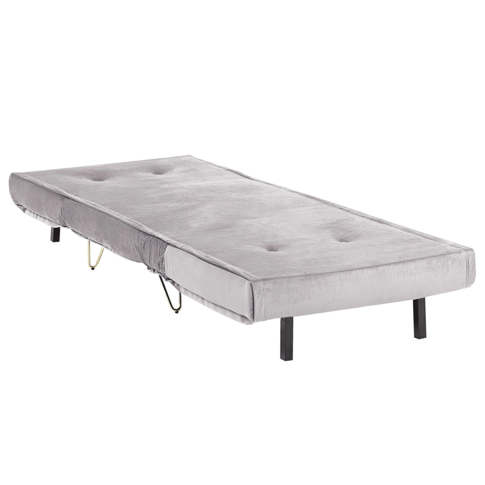 Divano letto piccolo velluto grigio 1 posto letto pieghevole senza braccioli con cuscino gambe in metallo dorato glamour