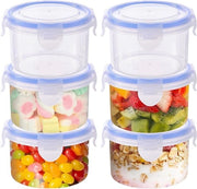 Set di 6 contenitori a chiusura ermetica per alimenti 300 ml - Contenitori in plastica riciclabili - Ideali per snacks e yogurt - Sicuri per microonde e frigorifero