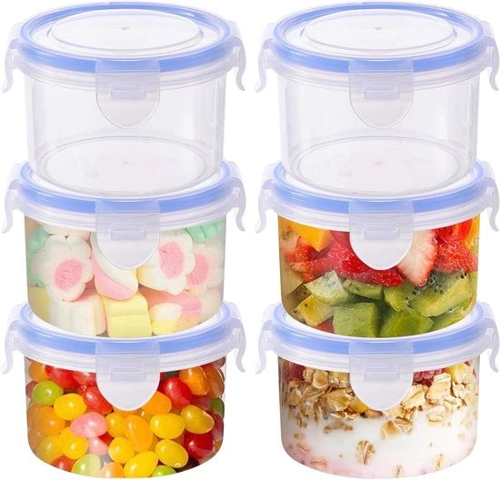 Set di 6 contenitori a chiusura ermetica per alimenti 300 ml - Contenitori in plastica riciclabili - Ideali per snacks e yogurt - Sicuri per microonde e frigorifero