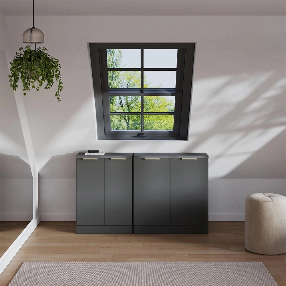 Set di mobili sottotetto Rion, Antracite-oro, 140 cm Set di 2 carcasse armadio profondità 60 cm, adatto per il salvaspazio sotto tetti spioventi