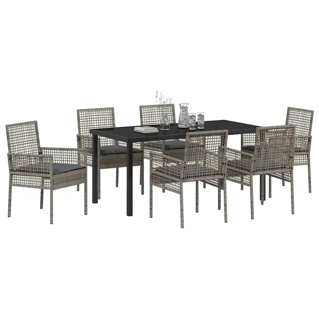 Set da Pranzo per Giardino con cuscino 7 pcs Grigio polyrattan