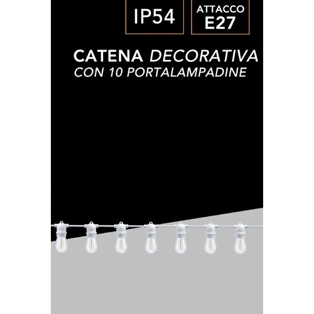 Trade Shop - Catena Luminosa Con 10 Portalampada E27 Luci Decorative Prolungabile Ip54 P01-s01-10 -
