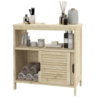 Mobile Sottolavabo in Bambù, Mobile per Bagno con 2 Porte, 60 x 30 x 60 cm, Legno Naturale