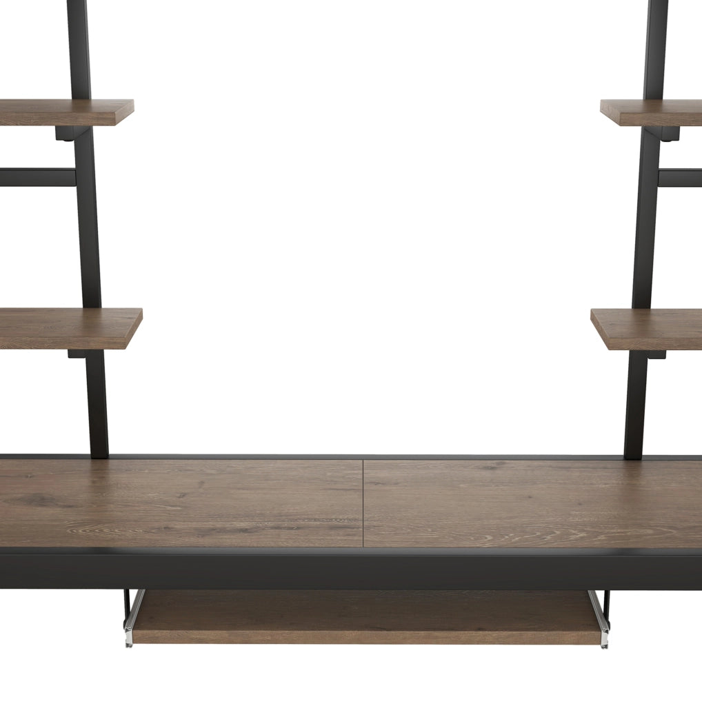 Letto a soppalco 140x200 cm con scrivania e librerie in metallo e MDF nero