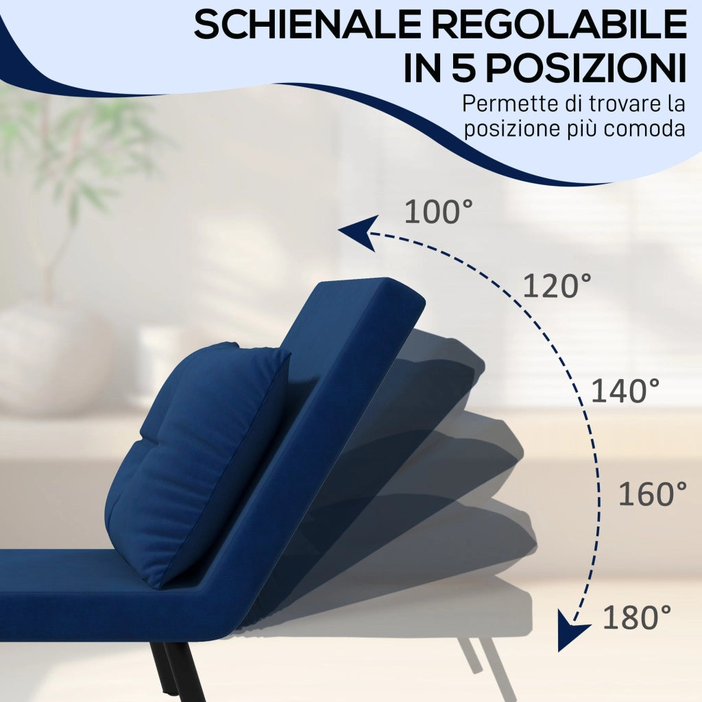 Poltrona Letto Singolo Reclinabile con Cuscino Sfoderabile in Tessuto Effetto Lino Blu