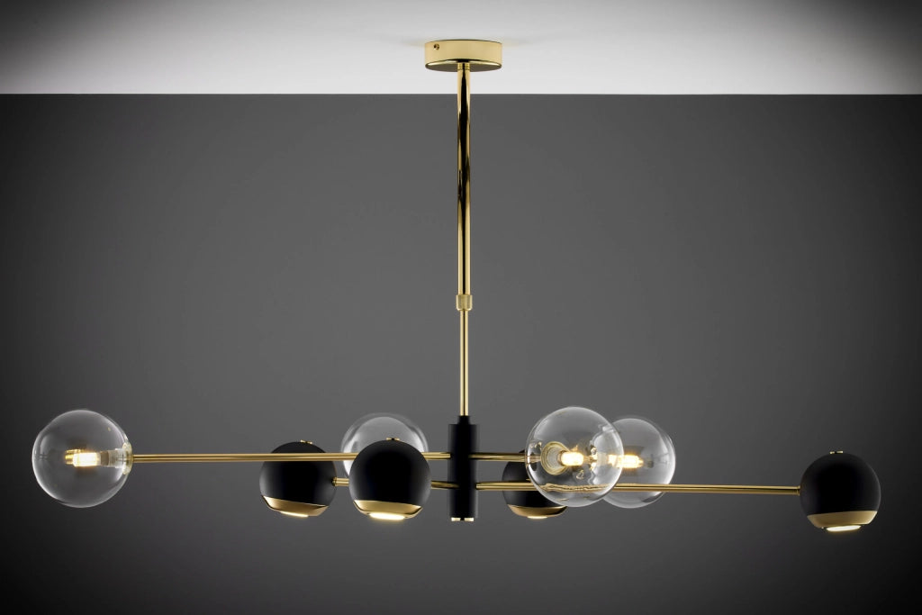 Lampadario moderno oro/nero vetro 8 luci Jupiter MOKA