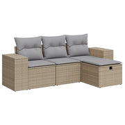Set Divano da Giardino 4 pz | Set Salotto da Giardino con Cuscini Beige in Polyrattan