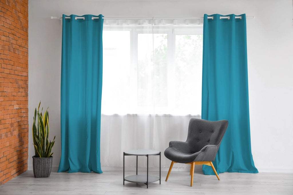Tenda Semioscurante 140 x 290 Cm Moderne Con Occhielli  Turchese - 1 Tenda