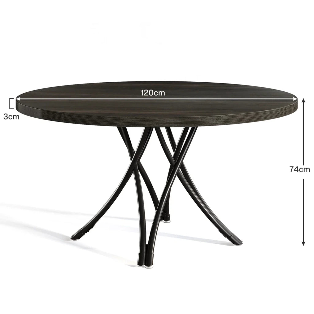 Tavolo da pranzo rotondo nero 120 cm per 4-6 persone, stile minimalista