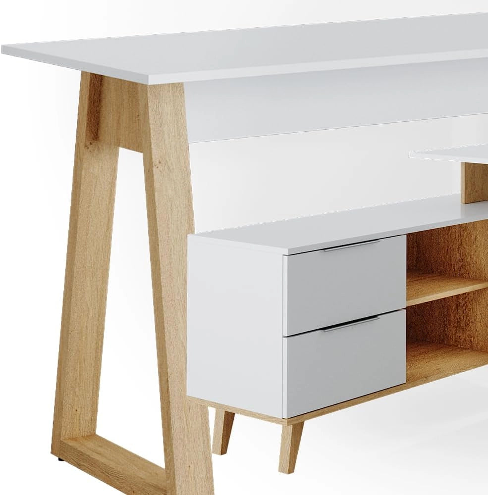Scrivania Nautica, Bianco, 138 x 60 cm con cassetti XXL, adatto per postazioni di lavoro al computer e uso in home office