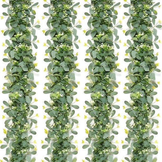4 pezzi di fiori artificiali di eucalipto con corona di fiori bianchi Kunstmatige plant decorazione di fondo per matrimonio Decorazione per tavolo centrotavola