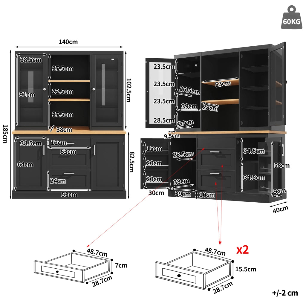 Mobile Cucina con LED Smart ¨C Xylo ¨C Nero/Bianco/Verde, 3 Cassetti, 185x140x40