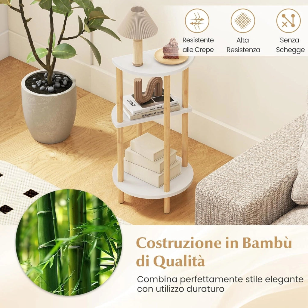Set di 2 Tavolini da Salotto, Tavolino Laterali Circolari a 3 Ripiani con Struttura in Bamboo, Tavolino Basso da Divano e Letto per Soggiorno e Camera da Letto