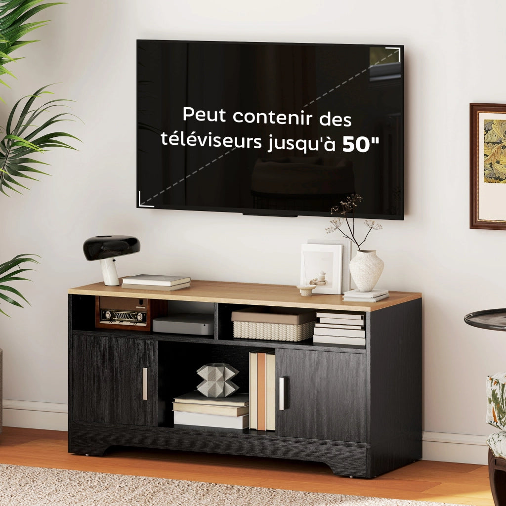 Mobile TV in legno con 2 nicchie e 2 ante ¨C zephmum ¨C effetto legno nero 105x40x52 cm