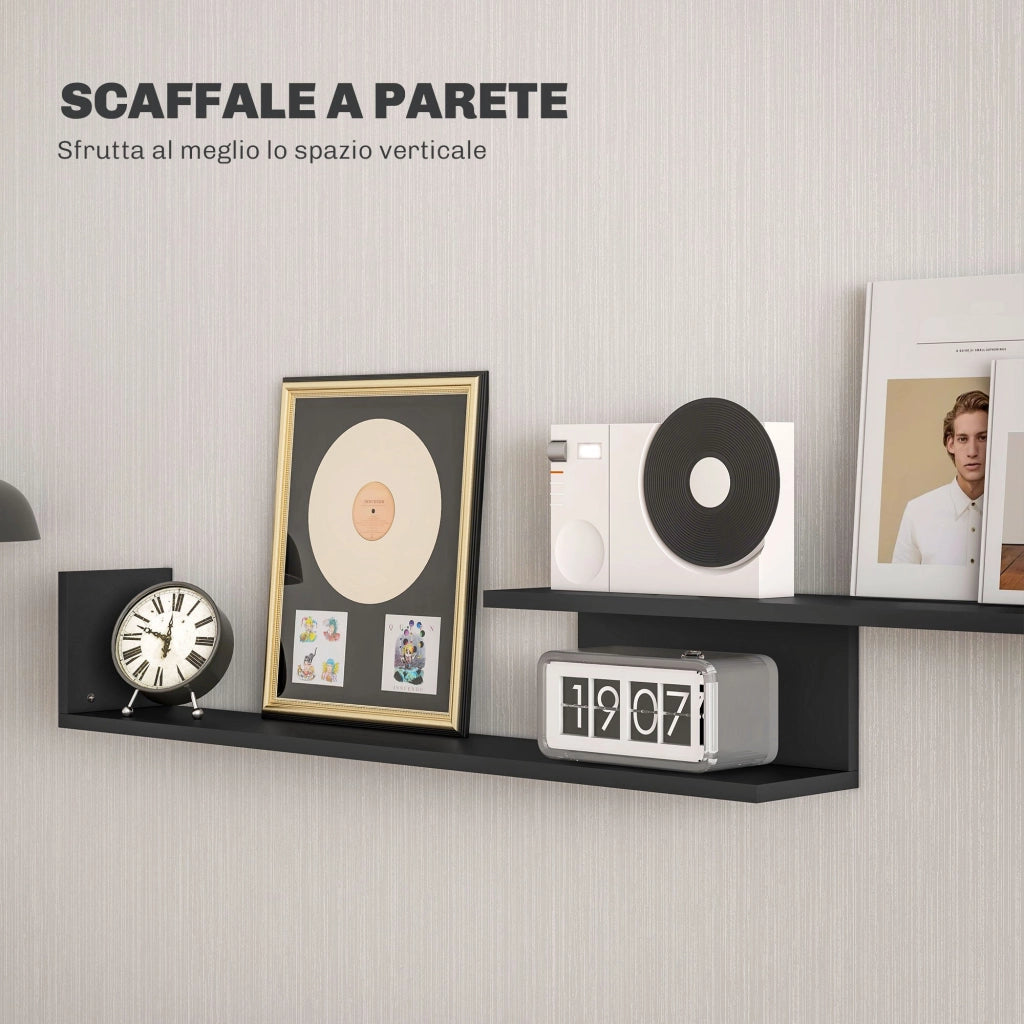 Mobile TV Ripiani e Armadietto a Ribalta con Mensola a Muro 153,6x25x42 cm Nero e Marrone