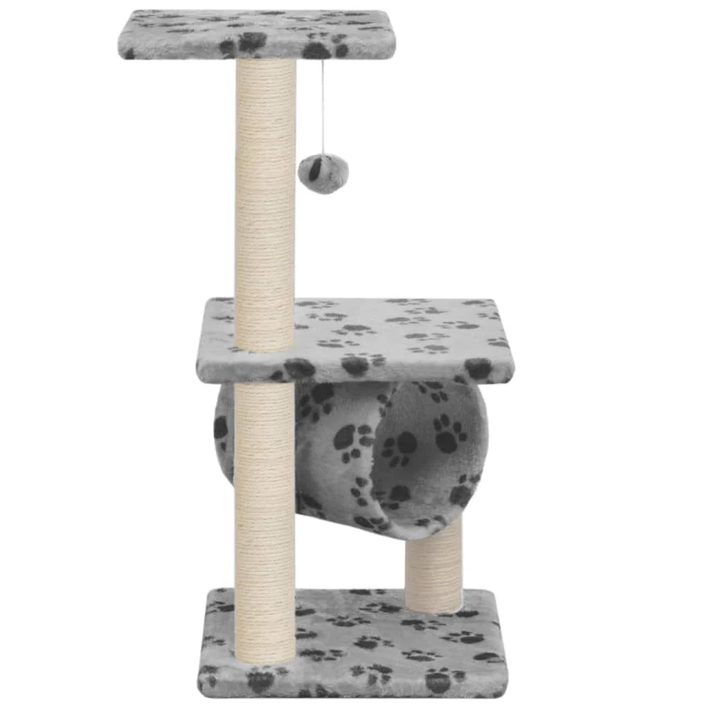 Tiragraffi albero per gatti cuccia per gatti peluche in sisal 65 cm grigio con motivo a impronta di zampa 3702104