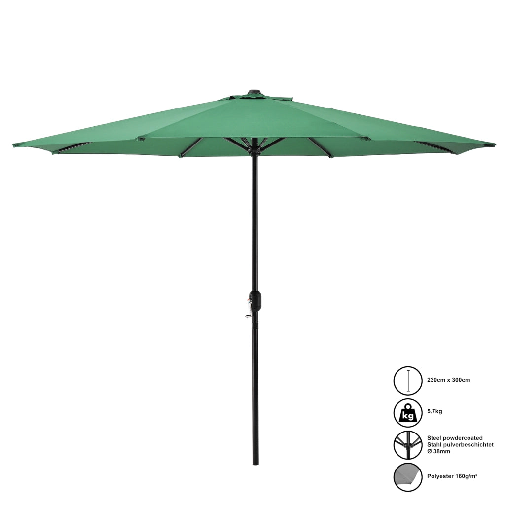 Ombrellone da Giardino Budapest con Palo Centrale e Meccanismo a Manovella 230 x Ø300 cm Verde casa.pro
