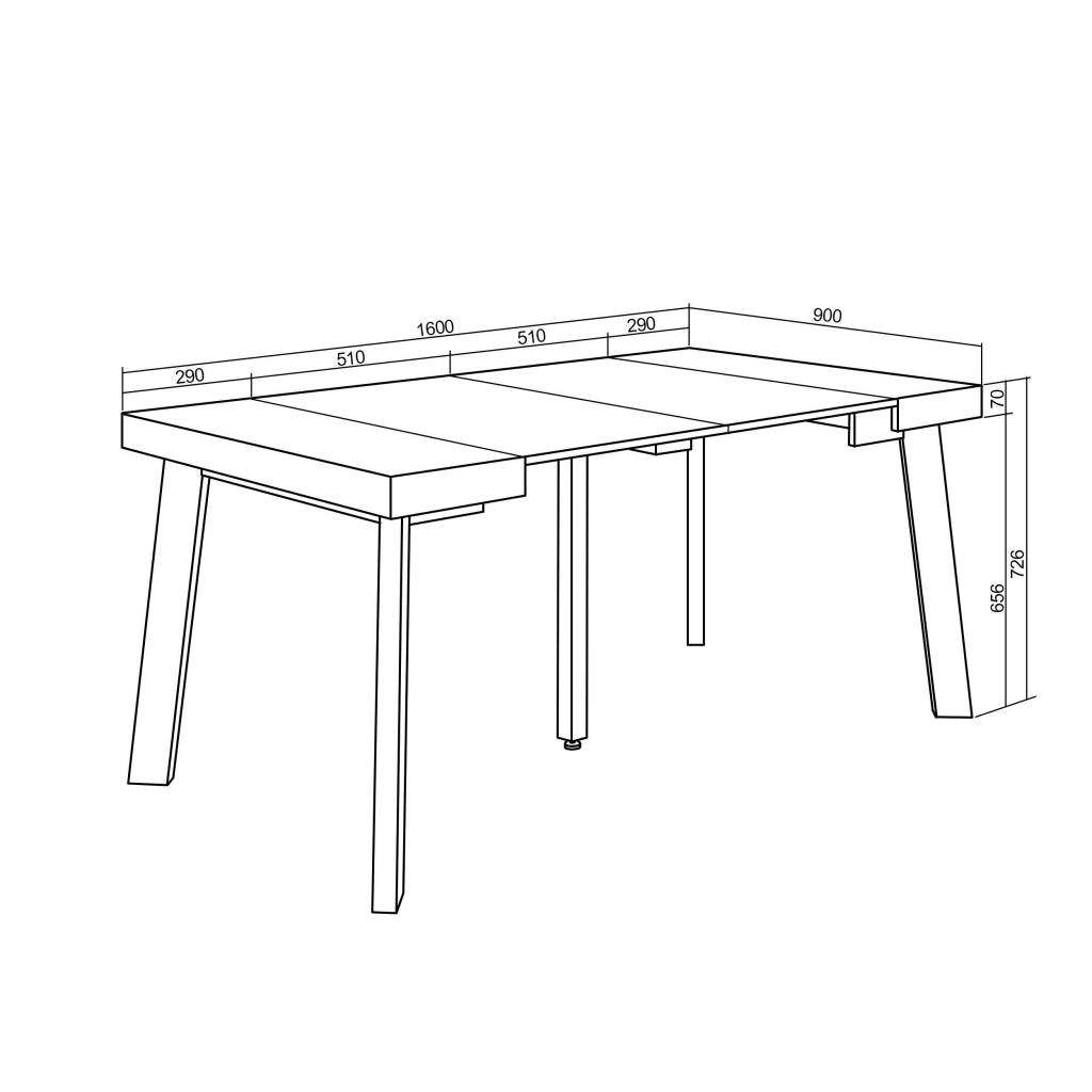 Consolle allungabile, 160x90x73cm, Per 8 persone, Gambe in legno, Bianco RF2993