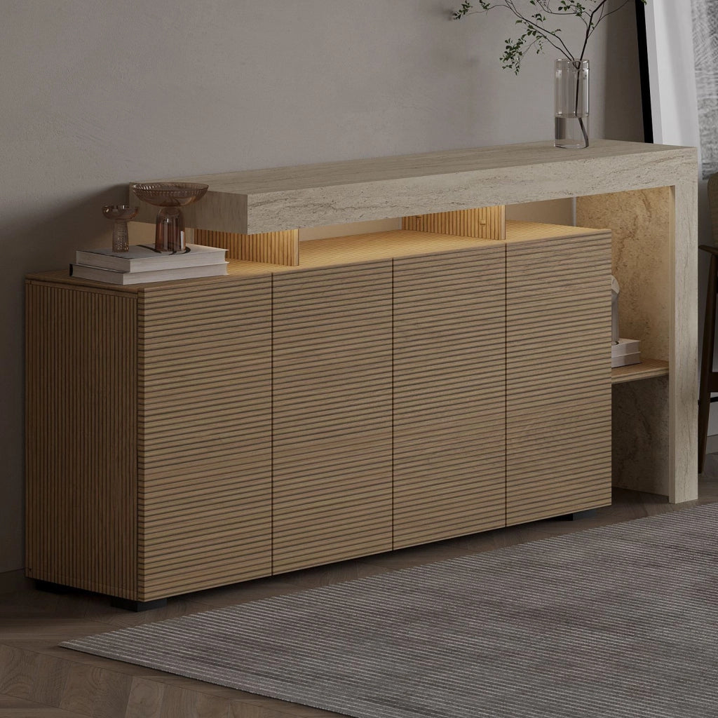 Credenza in legno "Beliz" - 170 x 35 x 80 cm - Travertino / Rovere caldo