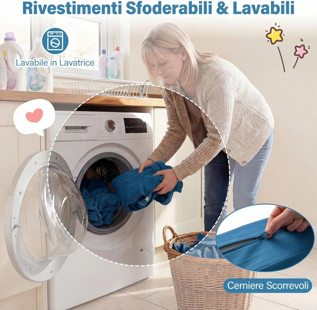 Divano da Gioco per Bambini Trasformabile, Poltrona Modulare a 10 Pezzi, Tessuto Suede e Schiuma ad Alta Elasticità, Divanetto per Bambini 3+ Anni, per Camerette, Soggiorno e Studio (Blu)