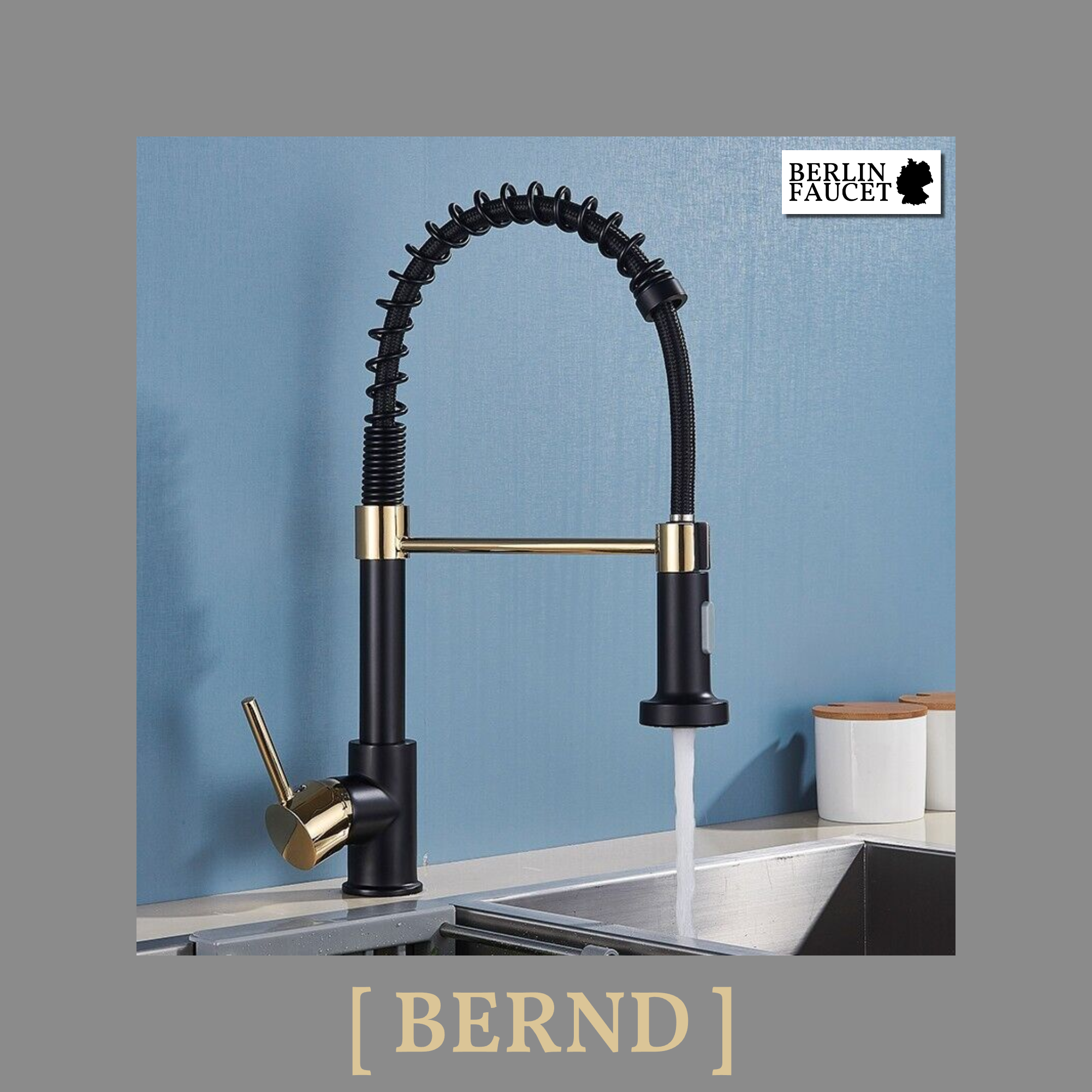 Bernd | Rubinetto Flessibile Catering Black Gold |da cucina in acciaio inossidabile|miscelatore può essere ruotato  360 gradi Alta pressione 2 porte