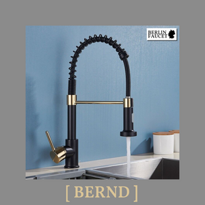 Bernd | Rubinetto Flessibile Catering Black Gold |da cucina in acciaio inossidabile|miscelatore può essere ruotato  360 gradi Alta pressione 2 porte