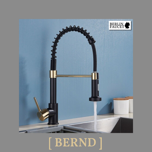 Bernd | Rubinetto Flessibile Catering Black Gold |da cucina in acciaio inossidabile|miscelatore può essere ruotato  360 gradi Alta pressione 2 porte