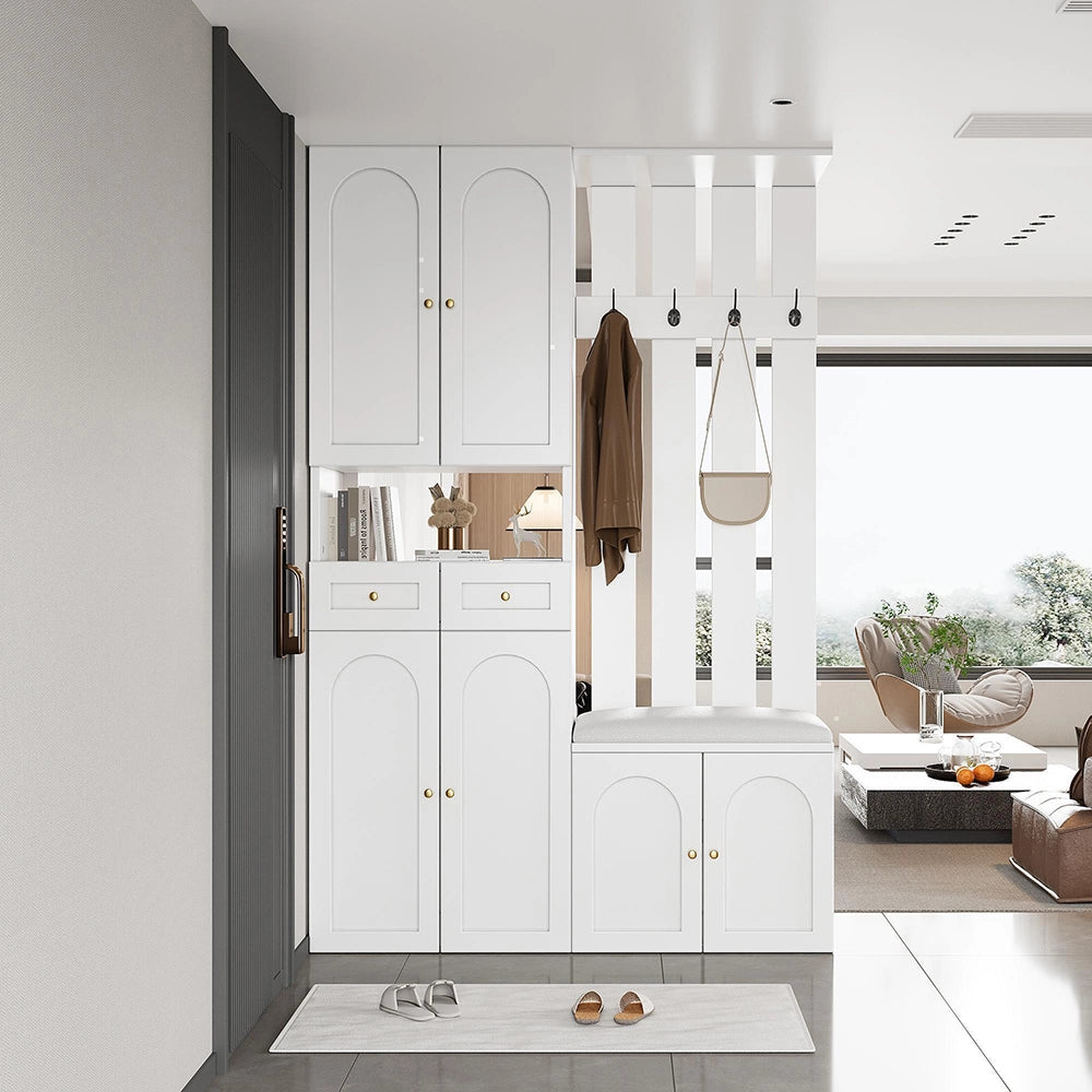 Set vestiario ingresso - Xylo - con panchina e armadio scarpe, 4 ganci, 6 ante, 2 cassetti, 110x180x37 cm