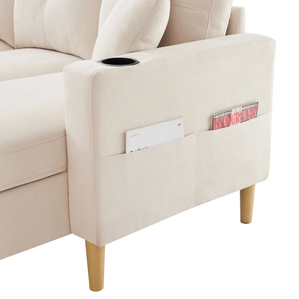Divano angolare 3 posti con chaise longue reversibile beige