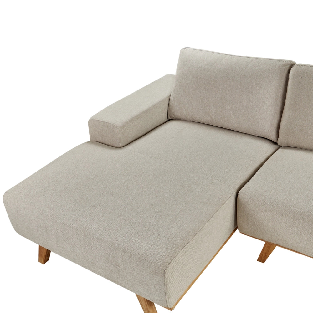 Divano angolare Beige Rivestimento in tessuto di poliestere Gambe in legno chiaro Schienale con cuscino Design moderno