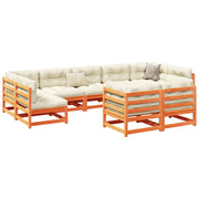 Set Divani Giardino 9 pz con Cuscini Marrone Cera Massello Pino 3299630