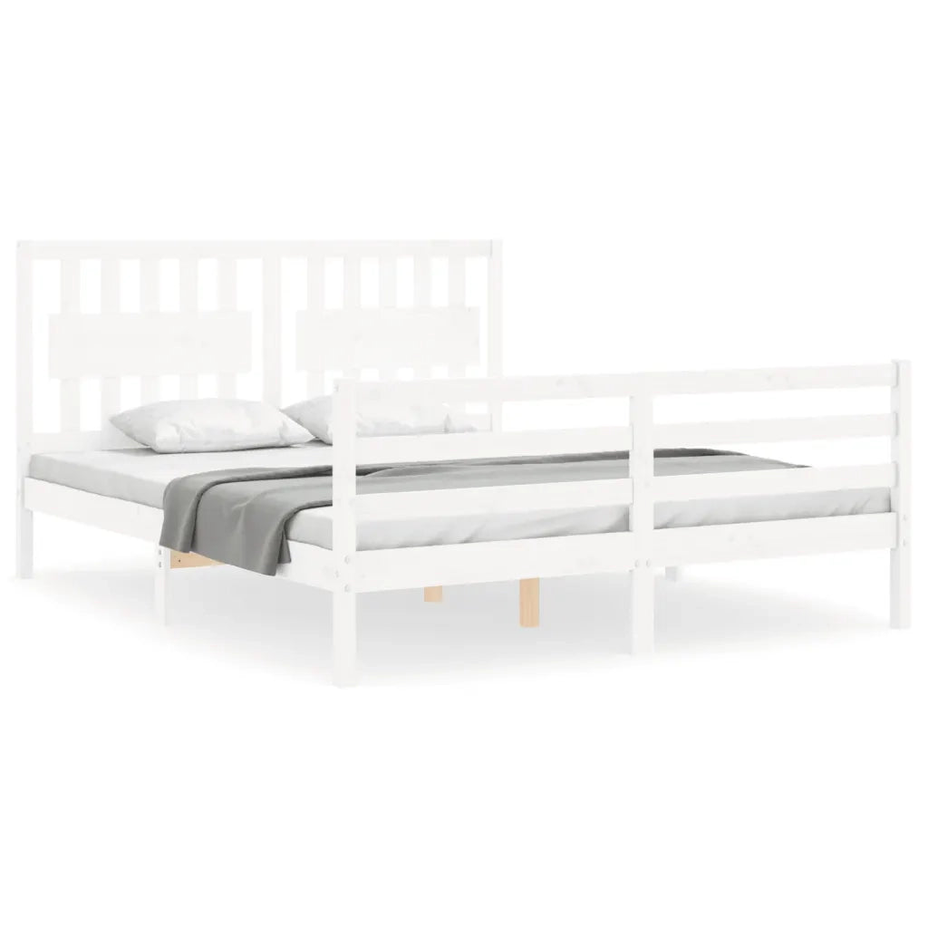 Giroletto con Testiera-Struttura Letto con testiera Bianco 160x200 cm Legno Massello 700233