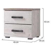 Roncello, Comodino 2 Cassetti, 44.5x33.5x43h cm Bianco Larice