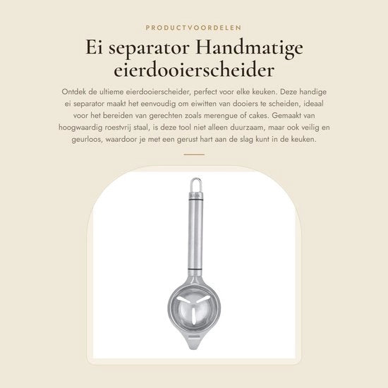 Separatore di Uova in Acciaio Inossidabile - Separatore Proteine e Ghiotte - Strumento da Cucina - Utensile per Vaschetta - Sicuro da Vaschetta - Manico Immergibile - Funzione di Separazione dell'Uovo - Separatore di Uova