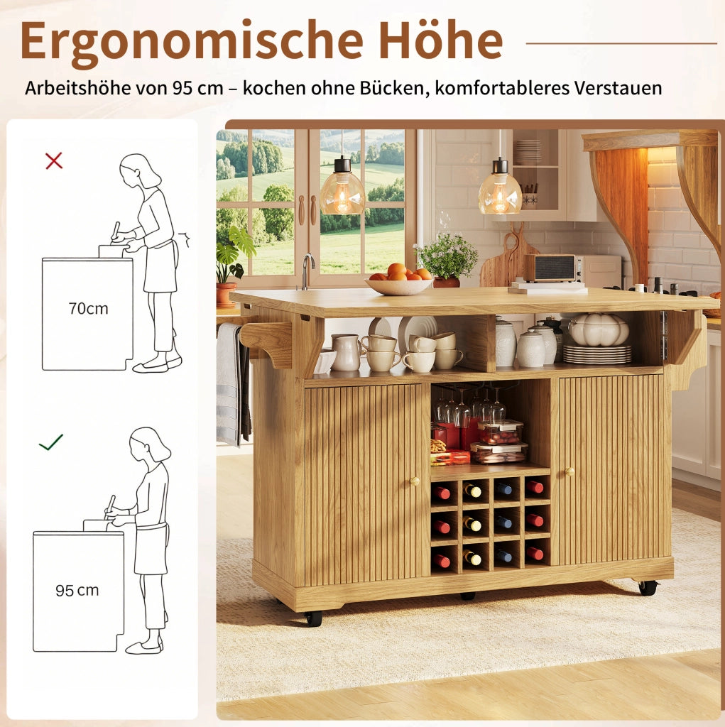 Carrello cucina mobile con ripiani regolabili e portabottiglie