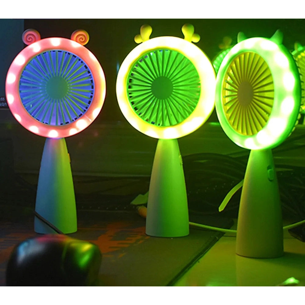 Trade Shop - Mini Ventilatore Con Luce A Led Hq66-17 Portatile Batteria Ricaricabile Usb 2 Velocità -