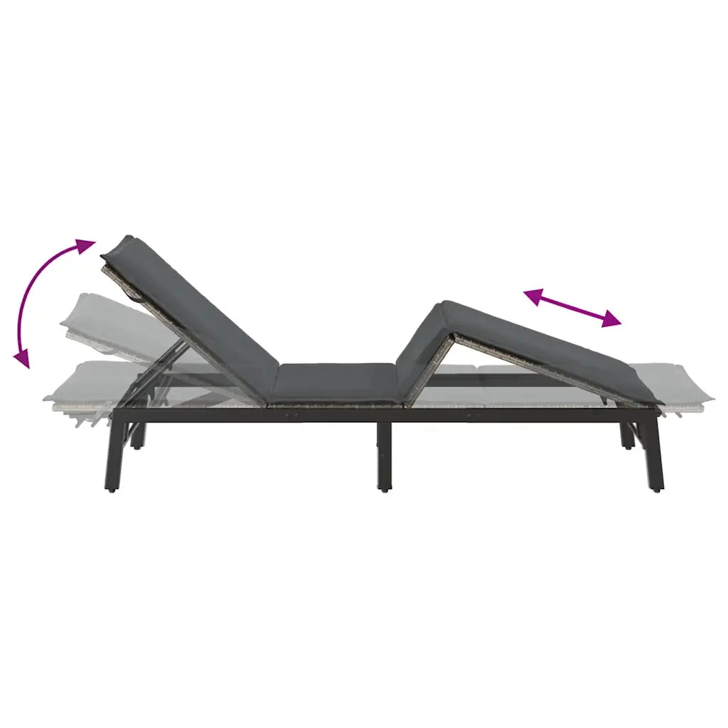 Lettino Prendisole con Cuscino Grigio in Polyrattan 4104081
