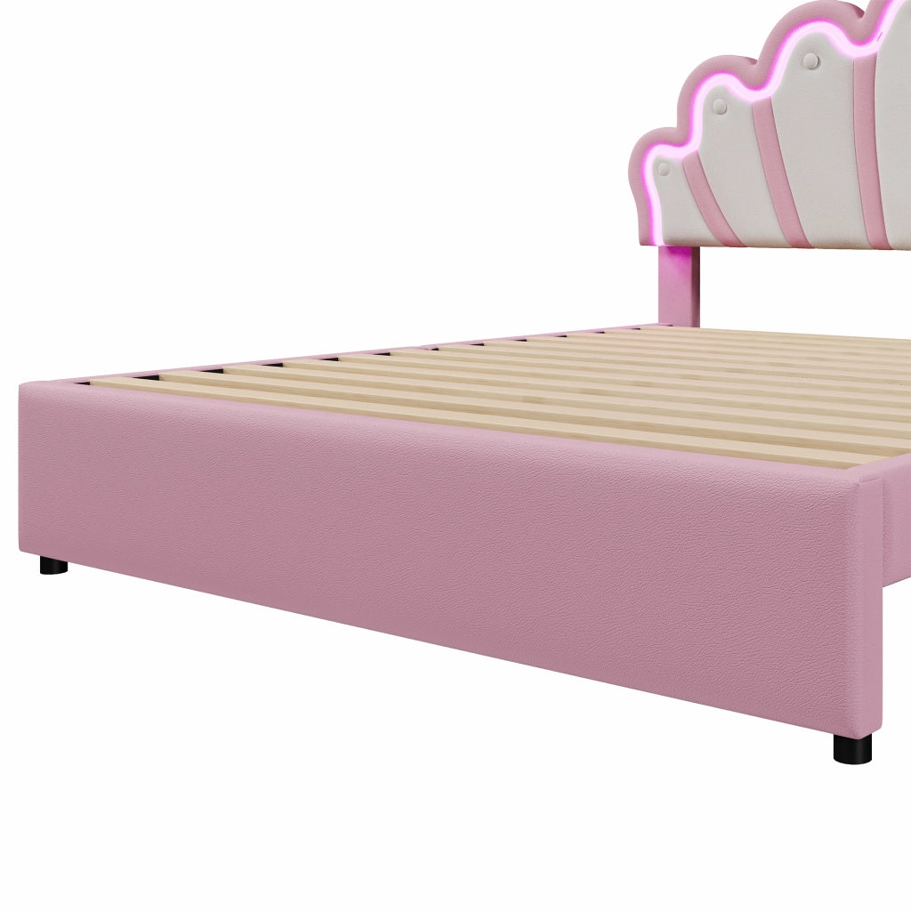 LETTO imbottito 140x200 cm in PU rosa con 2 cassetti e testiera regolabile