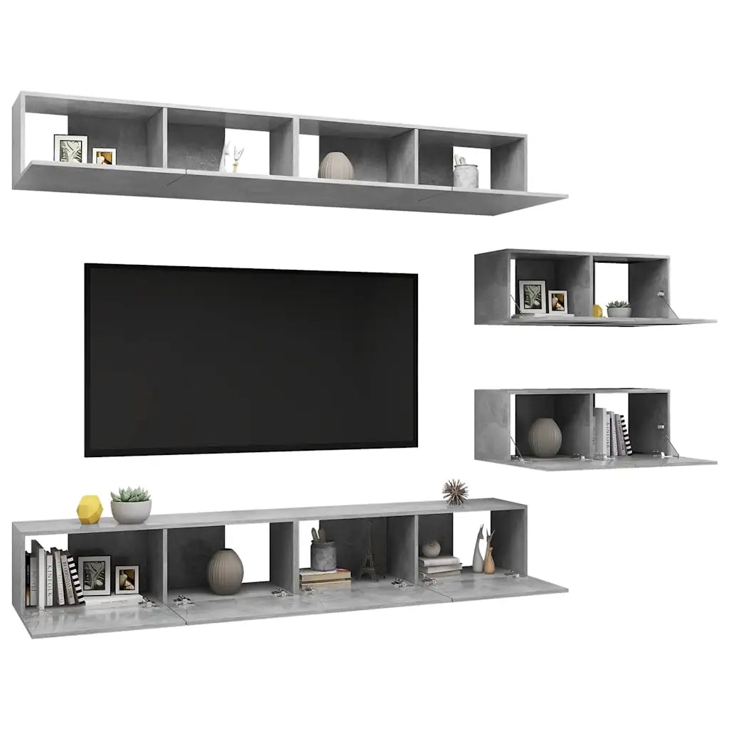 Set di Mobili Porta TV 6 pz Grigio Cemento in Legno Multistrato 3079148
