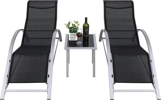 Set di Sedute Estive - Inclusa Tavola Laterale - Progettazione Ergonomica - Adatto per l'Esterno - Nero