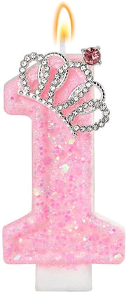 Candele per compleanni - Candelabro numerico 1 con Corona in Rosa