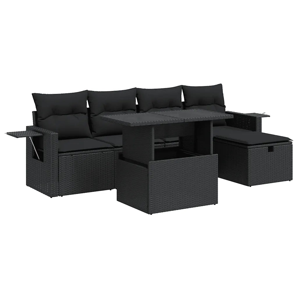 Set Divano da Giardino 6 pz con Cuscini Nero in Polyrattan 3327845