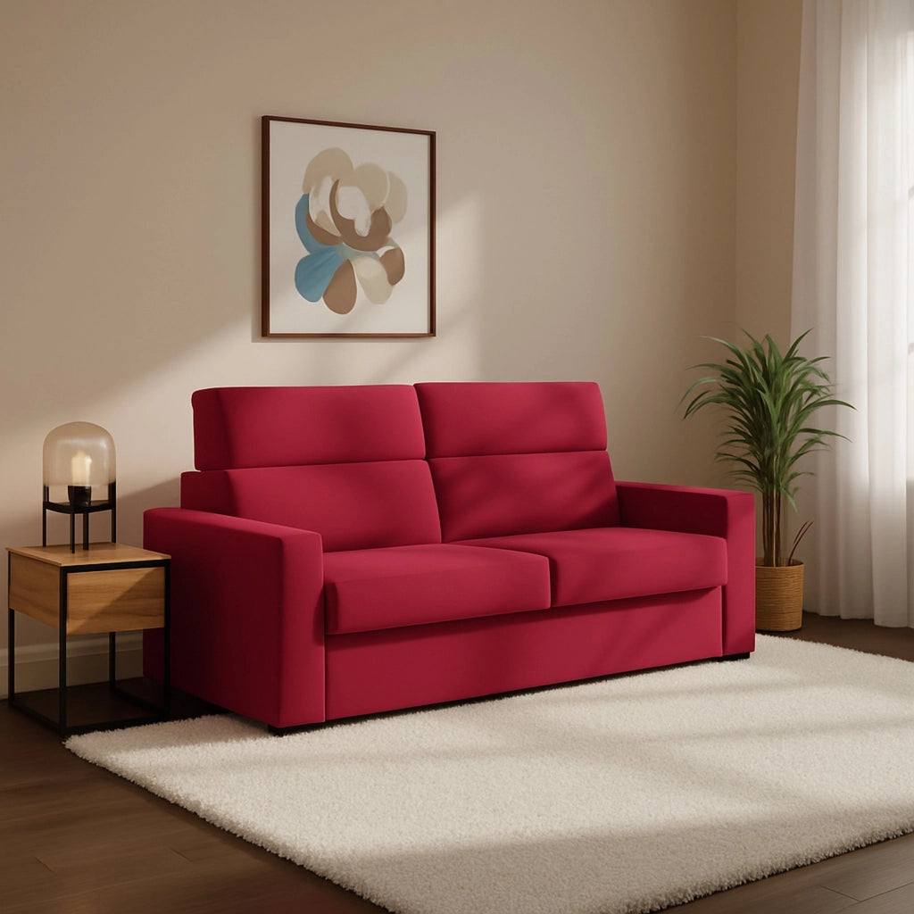 Ecate, Divano Letto 2 Posti Sfoderabile Made in Italy, 200x95 cm Rosso