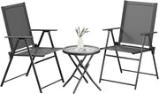 Set balcone 3 pezzi, Set Bistrot in metallo con 2 sedie pieghevoli e 1 tavolo pieghevole in vetro, Mobili da giardino pieghevoli,Gruppo di seduta per esterni per balcone piccolo,Nero