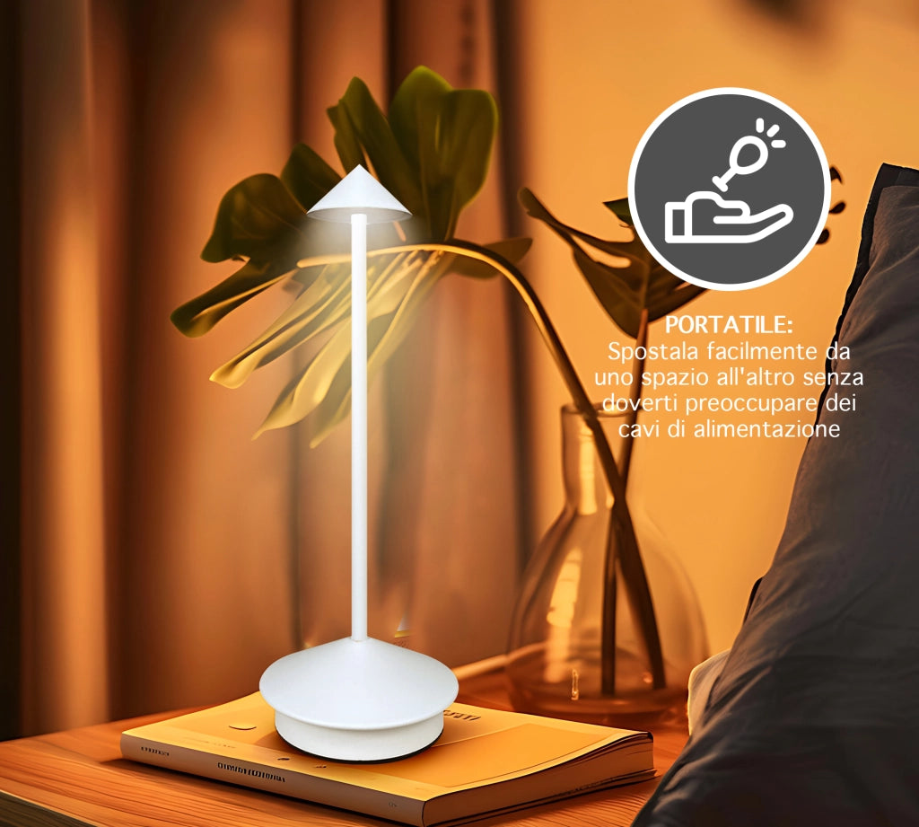 Coppia Di Lampada Da Tavolo LED Set 2 Pezzi Design Moderno Senza Fili Ricaricabile Controllo Touch Selezione Colore Intensità Dimmerabile Altezza Regolabile Con Adattatore Per Bottiglia 3000/4500/600K  2Pz-Arrow-Bianco