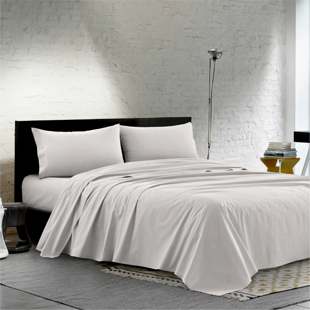Completo Lenzuola Matrimoniale 100% Cotone Percalle 210 Tc Certificato OEKO-TEX Confezionato in Italia Lenzuolo con Angoli Maxi 30 cm, 2 Federe con Patella Grigio2
