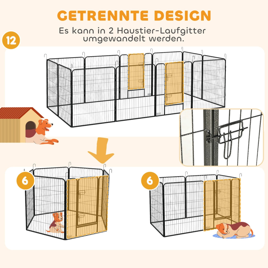 Recinto per cani pieghevole con 2 porte ¨C zephmum ¨C grigio metallo 80x100 cm