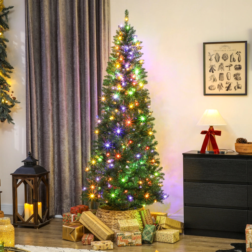 Albero di Natale 210 cm Illuminato con 350 Luci Bianche e Colorate, 9 Modalit¨¤ di Illuminazione
