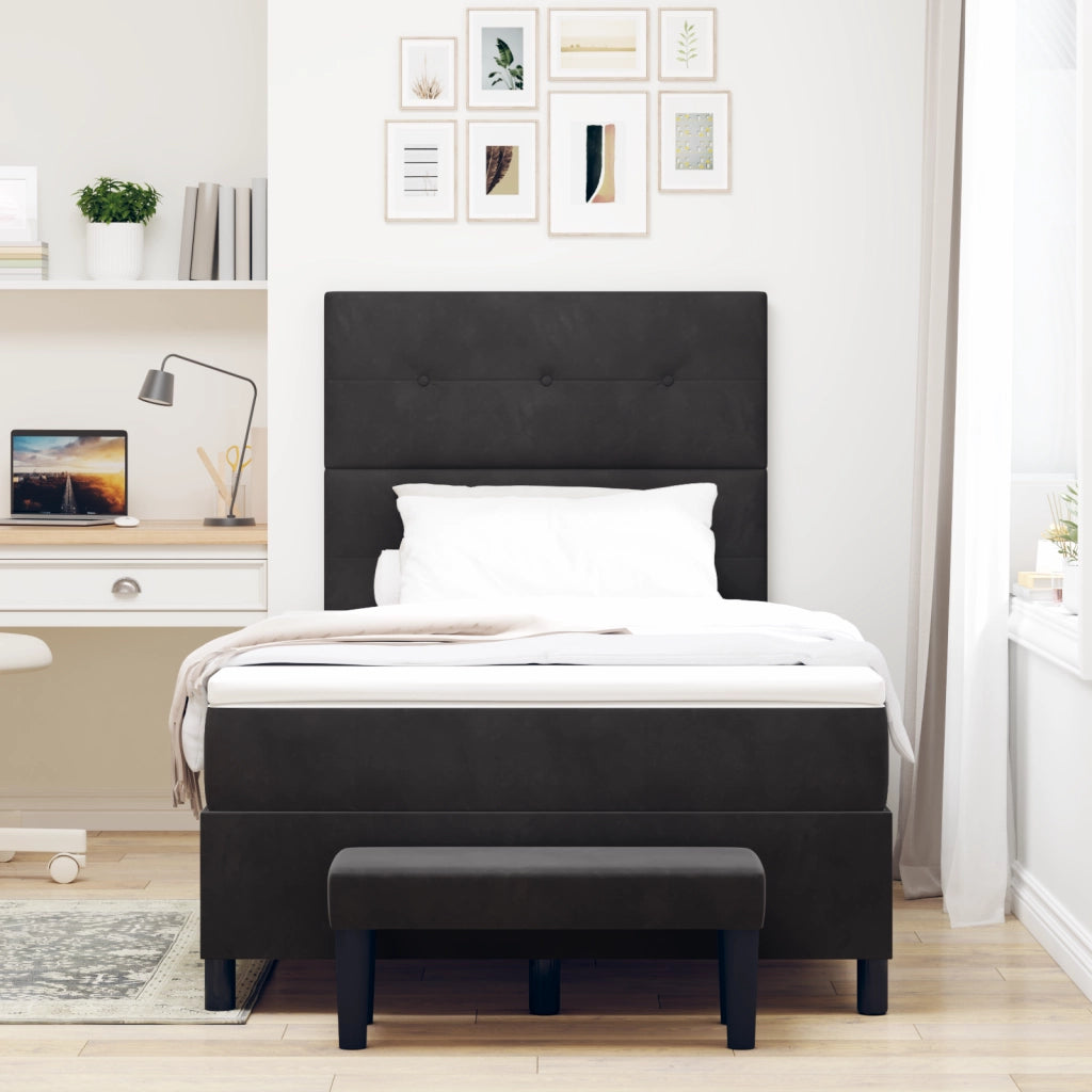 Letto con Rete con Materasso e Panchina Nera 120x200 cm Velluto